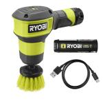 RYOBI USB Lithium Compact Scrubber Kit with 2.0 Ah Battery, USB Charging Cord, and 2 in. Medium Bristle Brush (FVG51K)