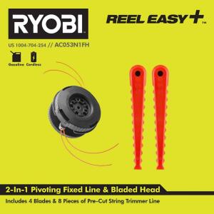 RYOBIREEL EASY+ 2-in-1 Pivoting Fixed Line and Bladed Head for Bump Feed Trimmers (AC053N1FH)