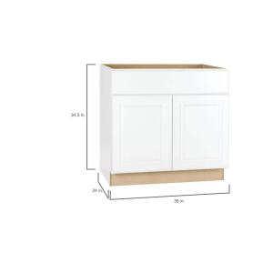 Hampton BayHampton 36 in. W x 24 in. D x 34.5 in. H Satin White Assembled Sink Base Kitchen Cabinet