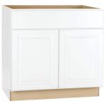 Hampton BayHampton 36 in. W x 24 in. D x 34.5 in. H Satin White Assembled Sink Base Kitchen Cabinet