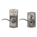 SchlageCamelot Satin Nickel Electronic Keypad Door Lock with Accent Handle and Flex Lock (892174)