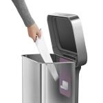 simplehuman Brushed Stainless Steel 45 Liter Rectangular Step Trash Can with Grey Plastic Lid (CW2080)