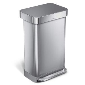 simplehuman Brushed Stainless Steel 45 Liter Rectangular Step Trash Can with Grey Plastic Lid (CW2080)