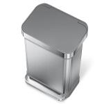 simplehuman Brushed Stainless Steel 45 Liter Rectangular Step Trash Can with Grey Plastic Lid (CW2080)