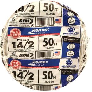 Southwire 50 ft. 14/2 Solid Romex Simpull CU NM-B W/G Wire - White