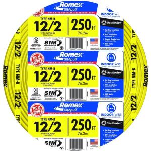 Southwire 250 ft. 12/2 Solid Romex SIMpull CU NM-B W/G Wire - Yellow