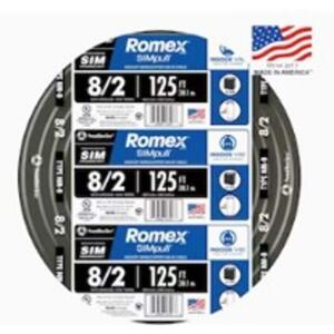 Southwire 125 ft. 8/2 Black Stranded Romex SIMpull CU NM-B W/G Wire - Black