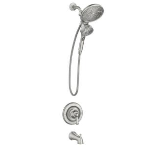 MOEN Brecklyn Single Handle 6-Spray Tub Shower Faucet, Magnetix Rainshower in Spot Resist Brushed Nickel (Valve Included)