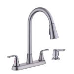 Glacier Bay Sadira Double Handle Kitchen Faucet with Pull-Down Sprayer and Soap Dispenser in Stainless Steel (HD67471W-1008D2)