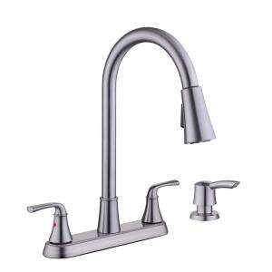 Glacier Bay Sadira Double Handle Kitchen Faucet with Pull-Down Sprayer and Soap Dispenser in Stainless Steel (HD67471W-1008D2)