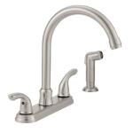 Glacier Bay Builders Double Handle Standard Kitchen Faucet with Side Sprayer in Stainless Steel (HD67794-1008D2)