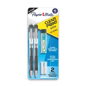 Paper Mate 2pk 0.7mm Black Clear Point Elite #2 Mechanical Pencils with Eraser & Refill