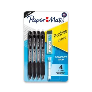 Paper Mate 4pk 0.7mm Black Profile #2 Mechanical Pencils with Eraser & Refill