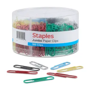 Staples 500/Tub - Jumbo Vinyl Coated Paper Clips Smooth