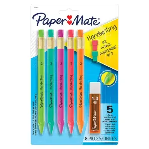 Paper Mate 5pk Handwriting 1.3mm #2 Mechanical Pencils with Eraser and Refill