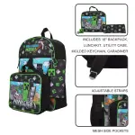 Minecraft 5-Piece Set: 16-Inch Backpack, Lunchbox, Utility Case, Rubber Keychain, and Carabiner