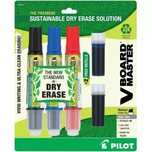 Pilot 3pk Multicolored Pilot VBoard Master Dry Erase Markers with Refills