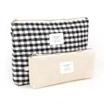 Sugar Paper Essentials 2pk Pencil Pouches Flax/Gingham