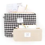 Sugar Paper Essentials 2pk Pencil Pouches Flax/Gingham