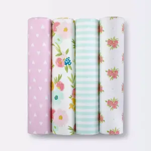 Cloud Island 4-Pack Flannel Baby Blankets Floral Fields