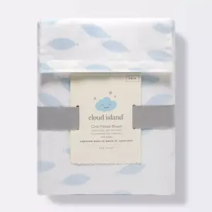 Cloud Island Fitted Crib Sheet - School of Fish Light Blue and White