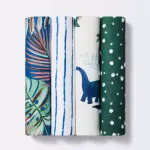 Cloud Island 4-Pack Cream/Blue/Green - Flannel Baby Blanket Dino-snore