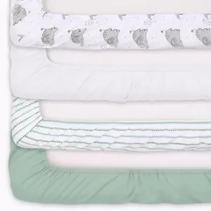 The Peanutshell 4-Pack Grey/White Not So Basic Elephant Crib Fitted Sheet Set