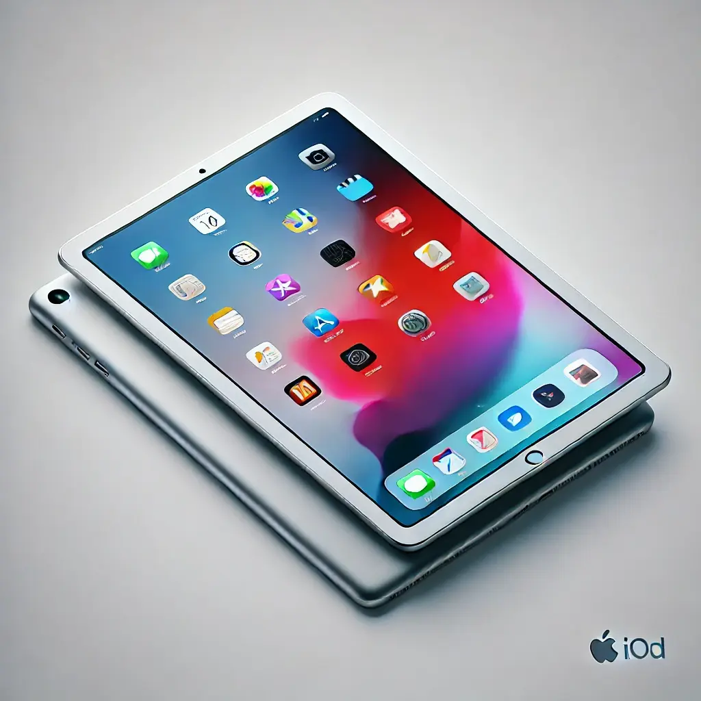 DALL·E 2024-10-29 22.47.18 - A sleek 10th generation Apple iPad with Wi-Fi, 256GB storage, in silver color. Displayed on a white background, the iPad shows the default iOS home sc