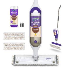 Swiffer Power Mop Wood Starter Kit – Includes 1 Power Mop, 2 Pads, Cleaning Solution, and Batteries (003077207255)