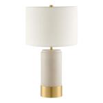 Hampton Bay 25 in.Brayward Tan Concrete With Gold Metal Trim Table Lamp With Off-White Linen Fabric Shade