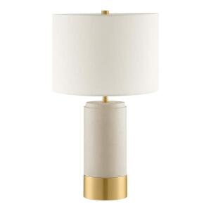 Hampton Bay 25 in.Brayward Tan Concrete With Gold Metal Trim Table Lamp With Off-White Linen Fabric Shade