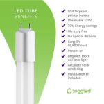 toggled48 in.16-Watt Cool White T8 or T12 Dimmable Linear LED Tube Light Bulb 2-Pack (D416-40321-2)