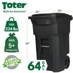 Toter 64-Gallon Black Outdoor Rolling Trash/Garbage Can with Wheels and Attached Lid (79264-R2200)