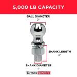 TowSmart Class 3 5,000 lb. 2 in. Ball Diameter, 1 in. Shank Diameter, 2 in. Shank Length Chrome Trailer Hitch Ball (713)