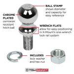 TowSmart Class 3 5,000 lb. 2 in. Ball Diameter, 1 in. Shank Diameter, 2 in. Shank Length Chrome Trailer Hitch Ball (713)