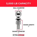 TowSmartClass 3 5,000 lb. 2 in. Ball Diameter, 1 in. Shank Diameter, 3 in. Shank Length Chrome Trailer Hitch Ball (765)