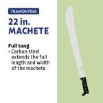 Tramontina22" Carbon Steel Trailing Point Straight Edge Blade Machete with Poly Handle (26616-022)