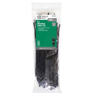 Commercial Electric8in Mountable 75lb Tensile Strength UL 21 Rated Cable Zip Ties 100 Pack UV (Black) (GTM-200STCB)