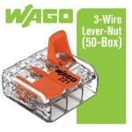 WAGO221-413 Lever-Nuts 3-Conductor Splicing Connectors, 12-24AWG (50-Pack) (0221413K00-012)