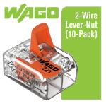 WAGO221-412/996-010 2-Wire Lever Nuts Conductor Compact Splicing Connectors, 12-24 AWG (10-Pack)(60343606)