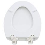 Bemis Jamestown Elongated White Closed Front Toilet Seat Made of Enameled Wood, Featuring Never-Loosen Design, Adjustability, and Soft Close.