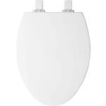 Bemis Mr. Clean Elongated Soft Close Enameled Wood Toilet Seat in White with easy removal for cleaning and antimicrobial protection.