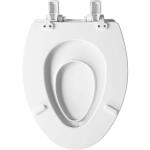 Bemis NextStep2 with Mr. Clean Elongated Potty Training Front Toilet Seat in White, featuring a plastic children's seat and antimicrobial properties.