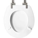 Bemis Weston White Round Soft Close Enameled Wood Closed Front Toilet Seat, Never Loosens Brushed Nickel Metal Hinge