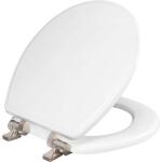 Bemis Weston White Round Soft Close Enameled Wood Closed Front Toilet Seat, Never Loosens Brushed Nickel Metal Hinge