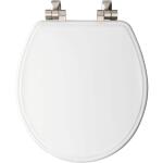 Bemis Weston White Round Soft Close Enameled Wood Closed Front Toilet Seat, Never Loosens Brushed Nickel Metal Hinge