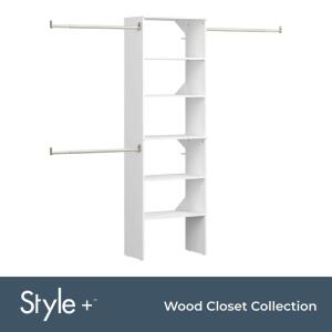 ClosetMaidStyle+ 84 in. W - 120 in. W White Tower Wall Mount 6-Shelf Wood Closet System (4365)