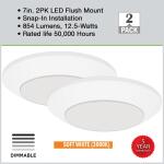 Commercial Electric7 in. Matte White Slim LED Flush Mount 854 Lumens Soft White 3000K Indoor Bedroom Closet Kitchen Lighting (2-Pack) (C01126401A)