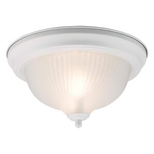 11.25 in. White Flush Mount Ceiling Light Fixture with Frosted Swirl Glass Shade and 2 Lights (HPI-9720 WH)