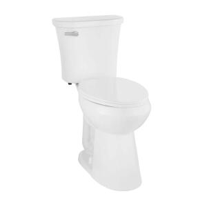 Glacier Bay Power Flush 2-Piece Extra Tall Elongated Toilet with Single Flush (1.28 GPF) in White, including a Slow-Close Seat.